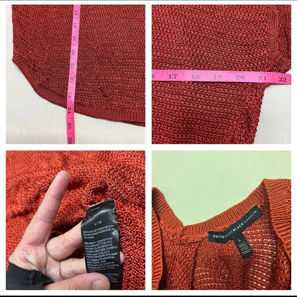 White House Black Market L rust dolman sleeve knitted v-neck sweater - Picture 3 of 11